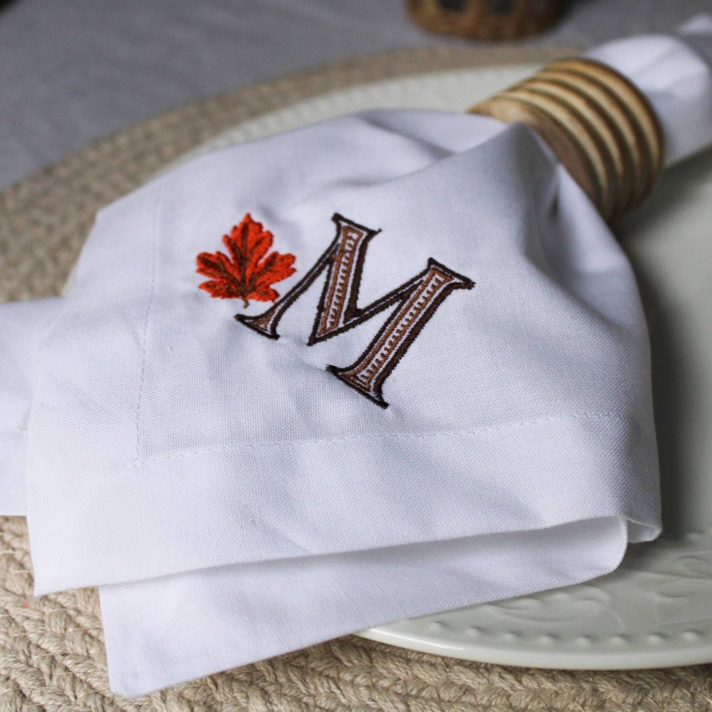 Fall Leaf Monogram Dinner Napkin