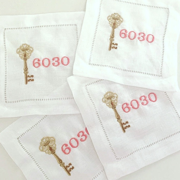 Street Number and Key Cocktail Napkin Set