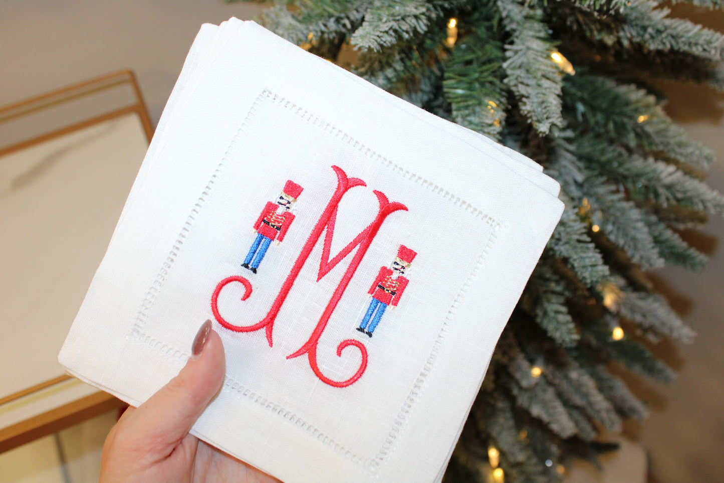 Mini Nutcracker Monogrammed Cocktail Napkin Set