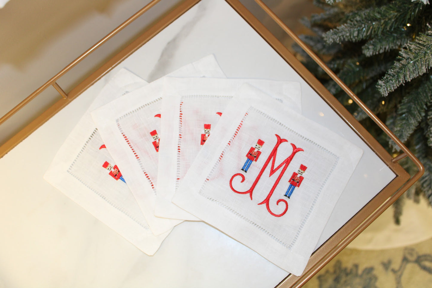 Mini Nutcracker Monogrammed Cocktail Napkin Set